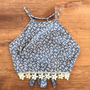 Blue and White Floral Crop Top